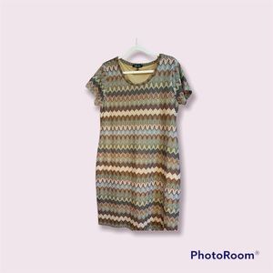 Melissa Paige Size XL Boho Style Multicolored Lined Dress, Rust, coral, olive